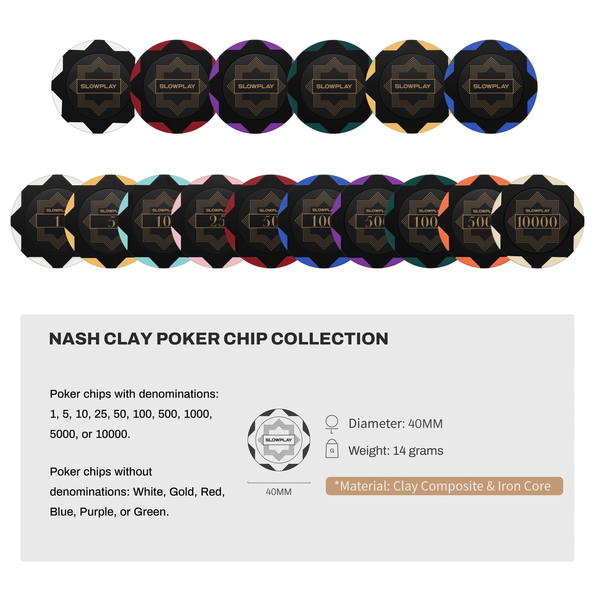 SLOWPLAY Chips de cerámica, 50 unidades (morado SLOWPLAY Chips de cerámica, 50 unidades (morado