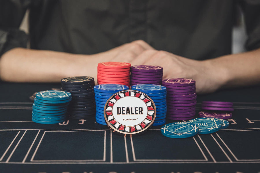 Dealer Button & Ceramic Chips | ACES Ceramic Poker Chip Set | SLOWPLAY