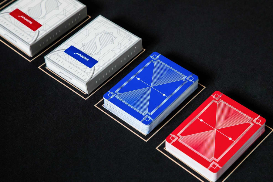 Plastic Playing Cards | Red and Blue, Art Deco Inspired Design | SLOWPLAY